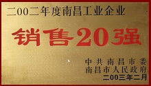 CHENGZHI won the honorary title of  Nanchang Top 20 Enterprises in Sale in 2002